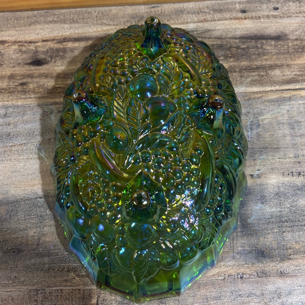 Vintage Indiana Glass Iridescent Green‎ Carnival Glass Bowl - Picture 4 of 12